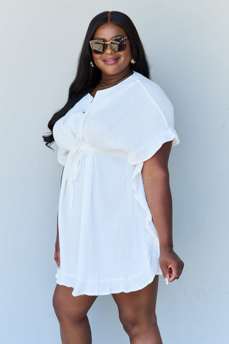 Ninexis Out Of Time Ruffle Hem Dress with Drawstring Waistband in White DRESSES Jessie Knowles