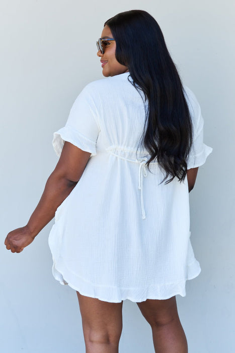 Ninexis Out Of Time Ruffle Hem Dress with Drawstring Waistband in White DRESSES Jessie Knowles