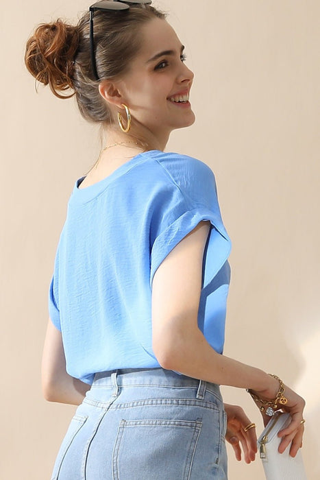 Ninexis V-Neck Trim Rolled Short Sleeve Shirt TOPS Jessie Knowles