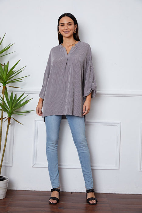 Notched Roll-Tab Sleeve Blouse  Jessie Knowles