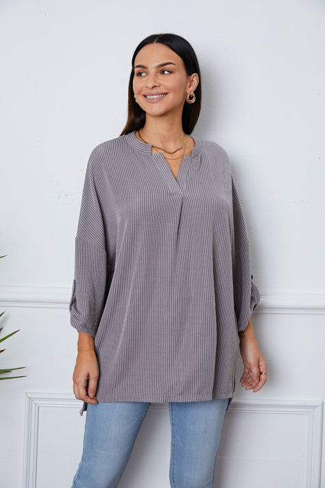 Notched Roll-Tab Sleeve Blouse  Jessie Knowles