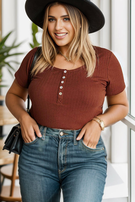 Plus Size Half Button Short Sleeve T-Shirt  Jessie Knowles