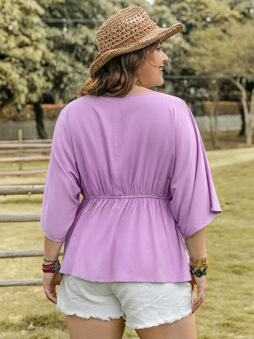 Plus Size Lace Detail Round Neck Three-Quarter Sleeve Blouse  Jessie Knowles