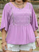 Plus Size Lace Detail Round Neck Three-Quarter Sleeve Blouse  Jessie Knowles