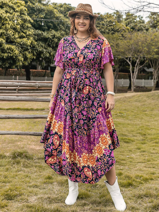 Plus Size Printed V-Neck Flutter Sleeve Midi Dress  Jessie Knowles