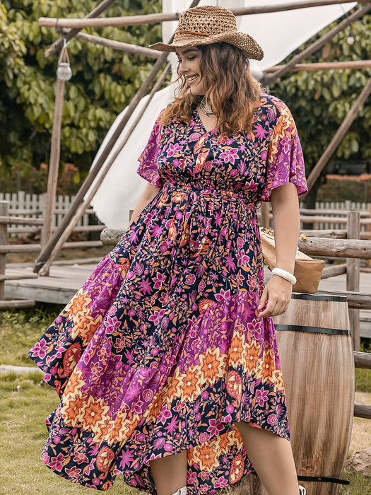 Plus Size Printed V-Neck Flutter Sleeve Midi Dress  Jessie Knowles