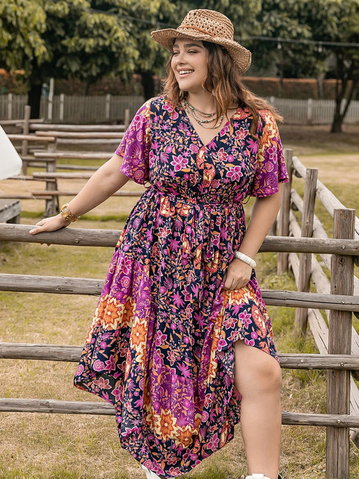 Plus Size Printed V-Neck Flutter Sleeve Midi Dress  Jessie Knowles