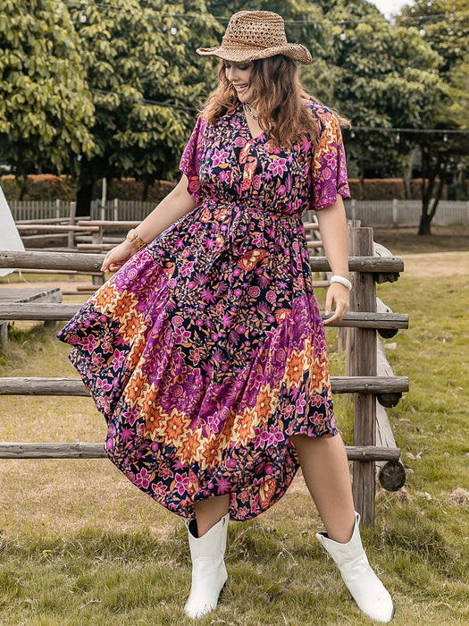 Plus Size Printed V-Neck Flutter Sleeve Midi Dress  Jessie Knowles