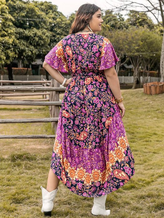 Plus Size Printed V-Neck Flutter Sleeve Midi Dress  Jessie Knowles