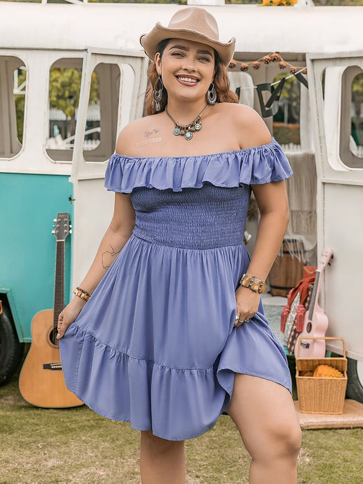 Plus Size Ruffled Smocked Off-Shoulder Mini Dress  Jessie Knowles