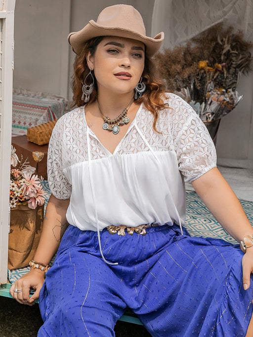 Plus Size Tie Neck Short Sleeve Blouse  Jessie Knowles