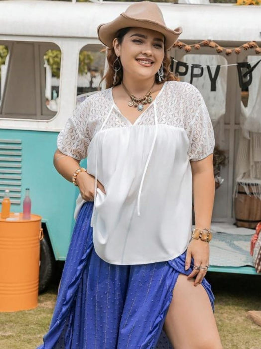 Plus Size Tie Neck Short Sleeve Blouse  Jessie Knowles