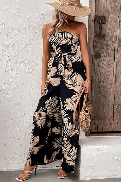 Printed Strapless Wide Leg Jumpsuit with Pockets  Jessie Knowles