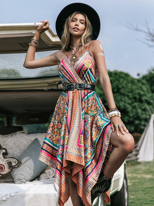 Printed Surplice Handkerchief Hem Cami Dress  Jessie Knowles