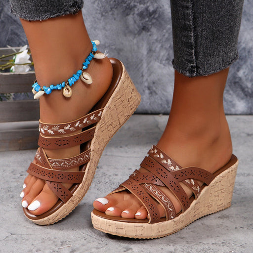 PU Leather Crisscross Wedge Sandals  Jessie Knowles