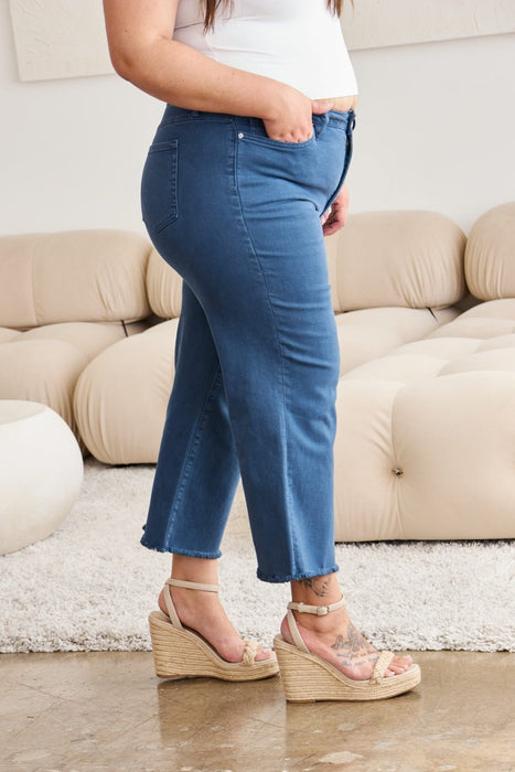 RFM Crop Chloe Tummy Control High Waist Raw Hem Jeans BOTTOMS Jessie Knowles