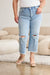 RFM Tummy Control High Waist Raw Hem Distressed Jeans BOTTOMS Jessie Knowles