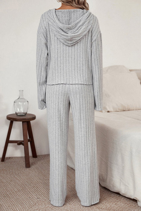 Ribbed Drawstring Hoodie and Pants Lounge Set  Jessie Knowles