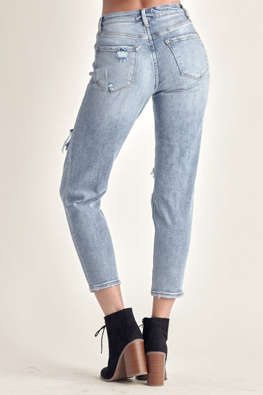 RISEN Distressed Slim Cropped Jeans BOTTOMS Jessie Knowles