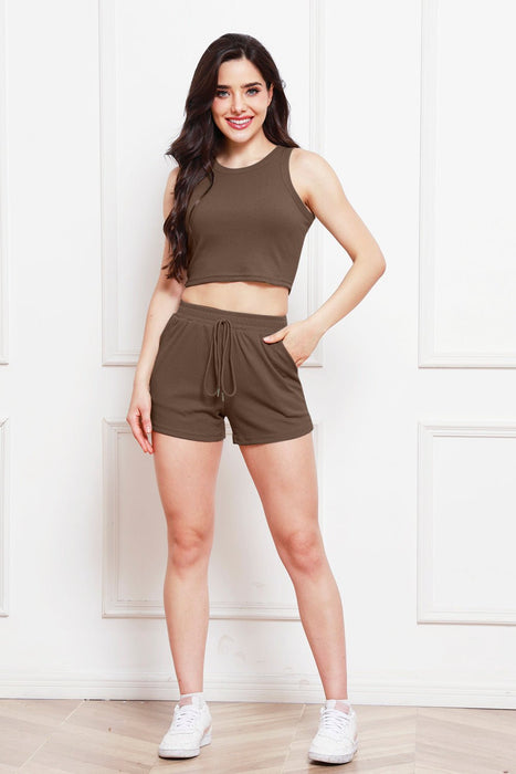 Round Neck Tank and Drawstring Shorts Set SETS Jessie Knowles