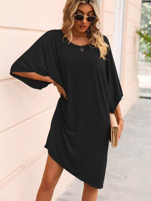 Round Neck Three-Quarter Sleeve Tee Dress  Jessie Knowles