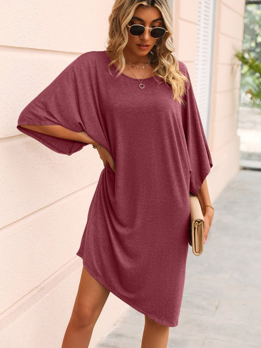 Round Neck Three-Quarter Sleeve Tee Dress  Jessie Knowles