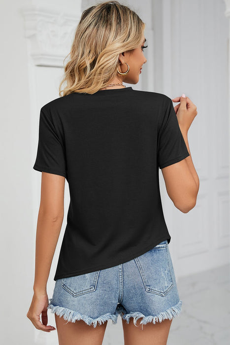 Ruched Round Neck Short Sleeve T-Shirt  Jessie Knowles