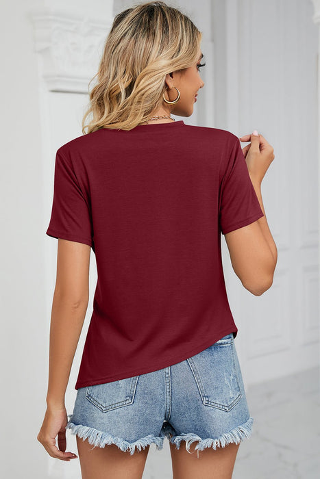 Ruched Round Neck Short Sleeve T-Shirt  Jessie Knowles