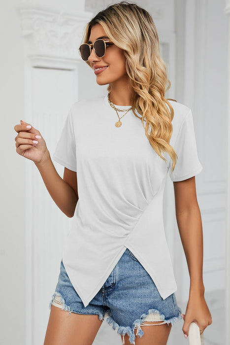 Ruched Round Neck Short Sleeve T-Shirt  Jessie Knowles