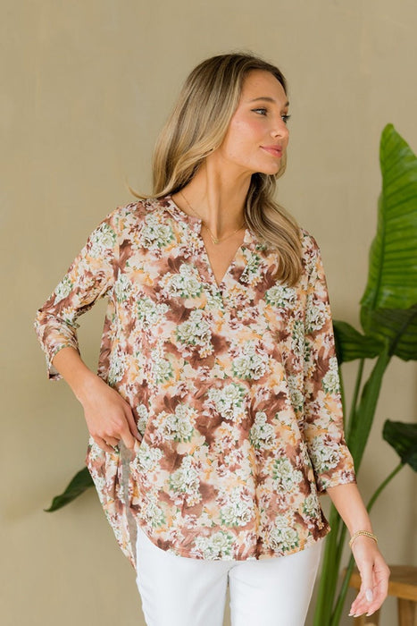 Sew In Love Wrinkle-Free Floral Notched Top TOPS Jessie Knowles