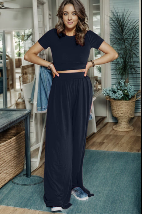 Short Sleeve Top and Wide Leg Pants Set  Jessie Knowles