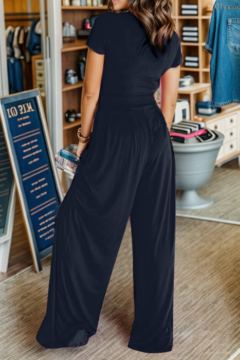 Short Sleeve Top and Wide Leg Pants Set  Jessie Knowles