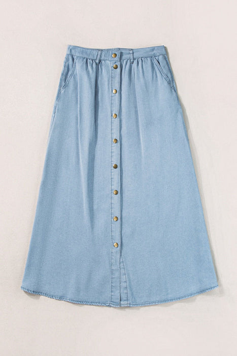 Snap Down High Waist Denim Skirt  Jessie Knowles