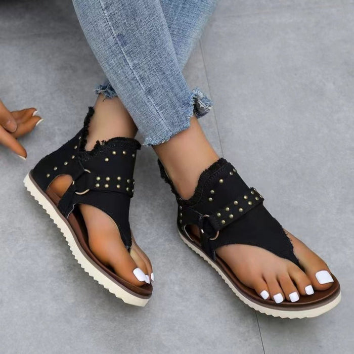 Studded Raw Hem Flat Sandals  Jessie Knowles