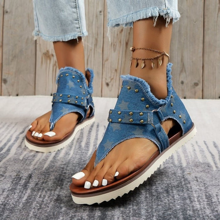 Studded Raw Hem Flat Sandals  Jessie Knowles