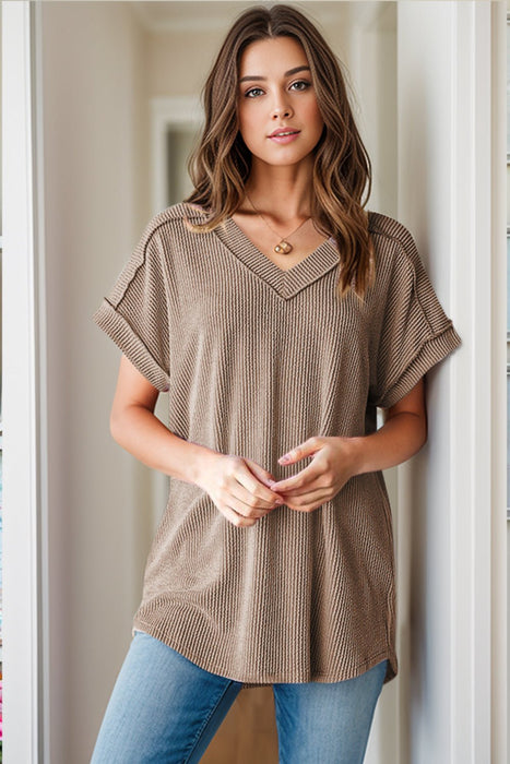 Textured V-Neck Short Sleeve Top  Jessie Knowles