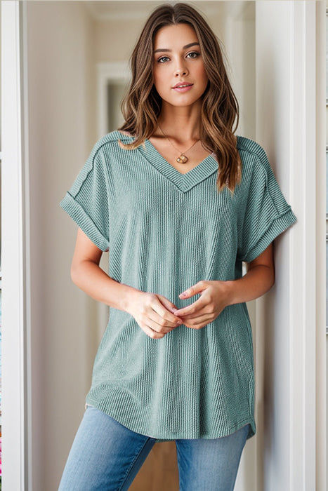 Textured V-Neck Short Sleeve Top  Jessie Knowles