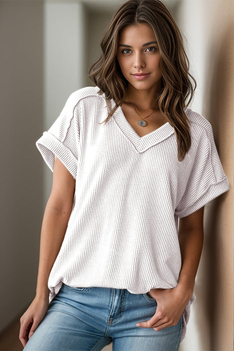 Textured V-Neck Short Sleeve Top  Jessie Knowles