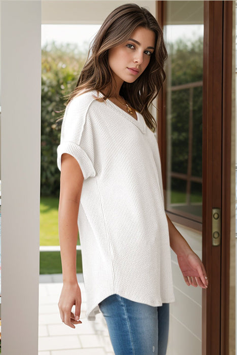 Textured V-Neck Short Sleeve Top  Jessie Knowles