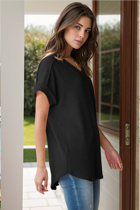 Textured V-Neck Short Sleeve Top  Jessie Knowles