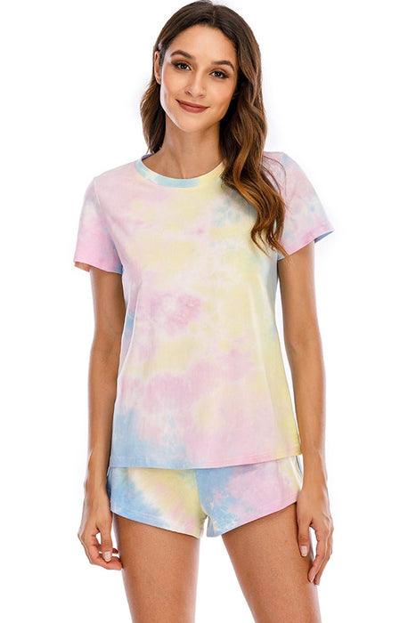 Tie-Dye Round Neck Short Sleeve Top and Shorts Lounge Set  Jessie Knowles