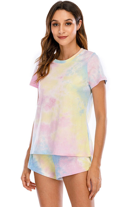 Tie-Dye Round Neck Short Sleeve Top and Shorts Lounge Set  Jessie Knowles