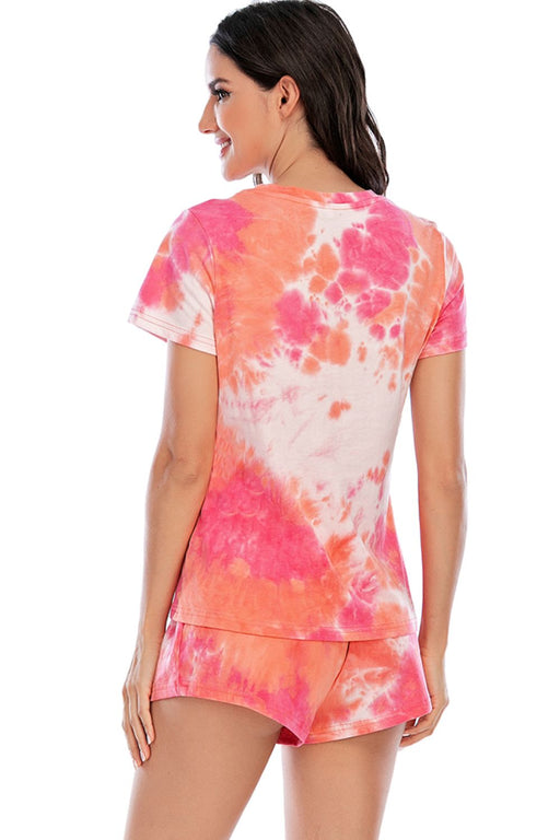 Tie-Dye Round Neck Short Sleeve Top and Shorts Lounge Set  Jessie Knowles