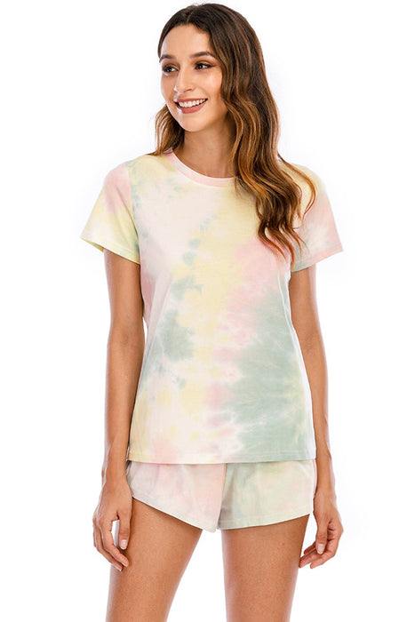 Tie-Dye Round Neck Short Sleeve Top and Shorts Lounge Set  Jessie Knowles