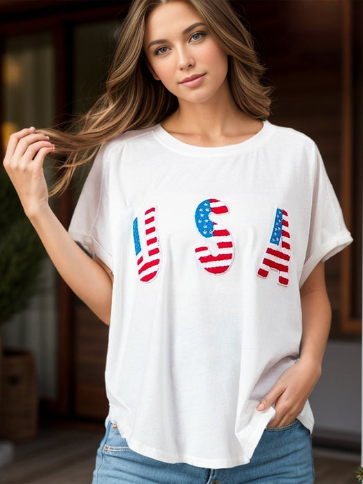 USA Round Neck Short Sleeve T-Shirt TOPS Jessie Knowles