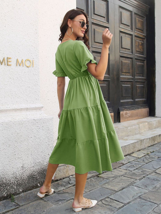 V-Neck Short Sleeve Midi Dress DRESSES Jessie Knowles