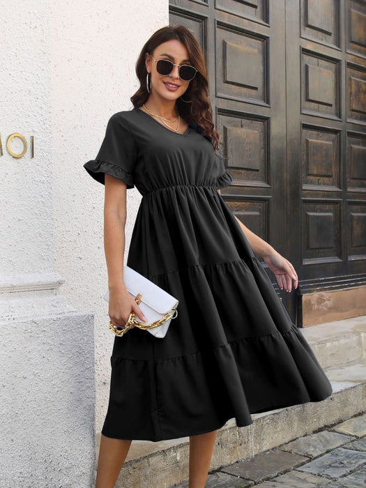 V-Neck Short Sleeve Midi Dress DRESSES Jessie Knowles