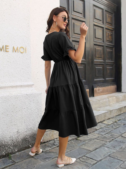 V-Neck Short Sleeve Midi Dress DRESSES Jessie Knowles