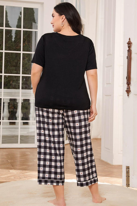 V-Neck Tee and Plaid Cropped Pants Lounge Set  Jessie Knowles