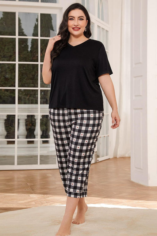 V-Neck Tee and Plaid Cropped Pants Lounge Set  Jessie Knowles